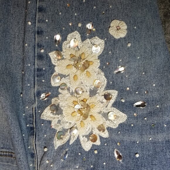 DG2 Size 16 Blue Embellished Beads Sequins Gems Embroidered Floral Jeans - Picture 8 of 9